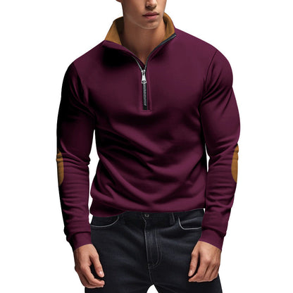 Herren Sweatshirt mit hochwertigem Stehkragen und eleganten Lederakzenten BerlinGlamour.