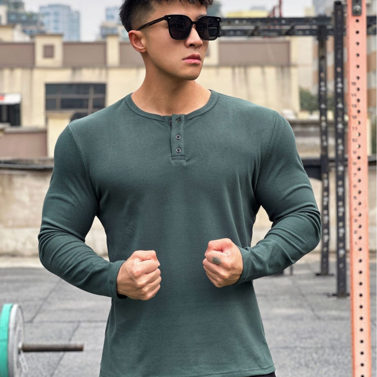 Herren Langarmshirt Modern mit Knopfverschluss Elegант