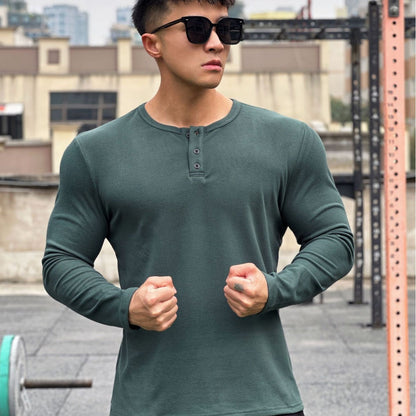 Herren Langarmshirt Modern mit Knopfverschluss Elegант