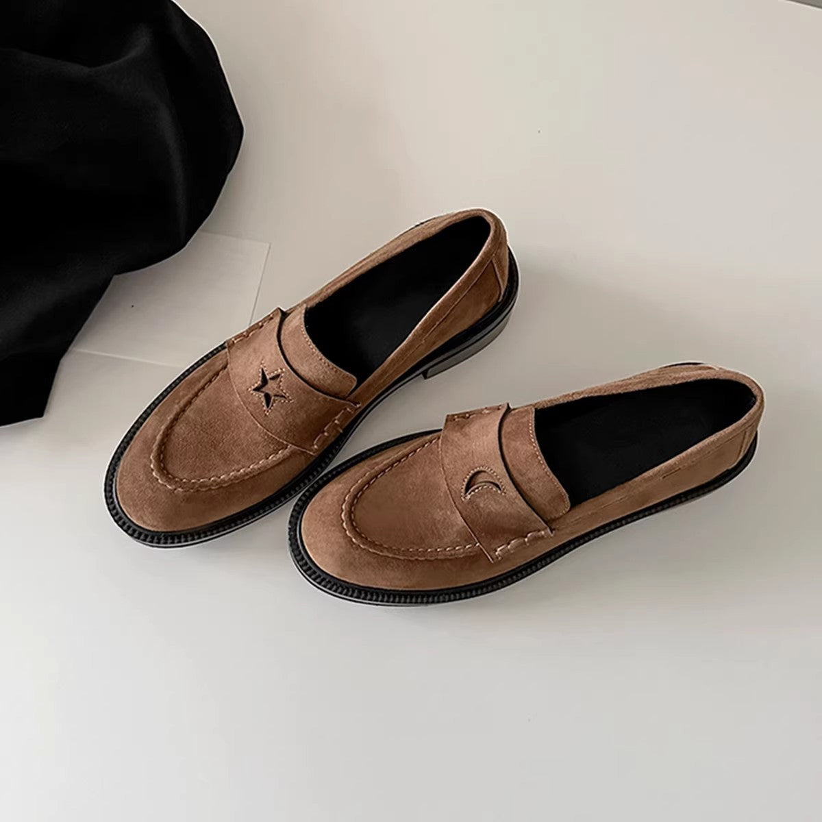 Damen Loafers Leder Bequem Sternen Detail Schuhe