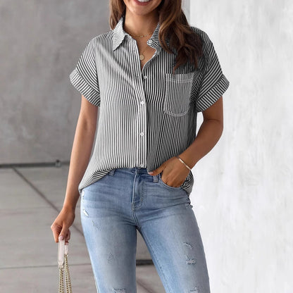 Elegante Damen Bluse Streifenlose Hemdbluse Lockere Passform