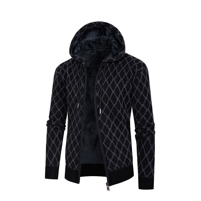 Herren Kapuzenjacke Modern Rautenmuster Kuschelig Warm