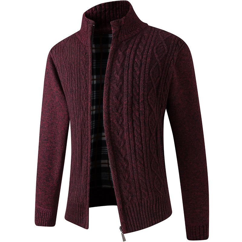 Herren Strickjacke Modern mit Kragen und Zopfmuster