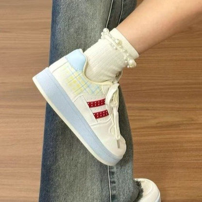 Damen Sneaker Karo-Design Komfortsohle Schwarz