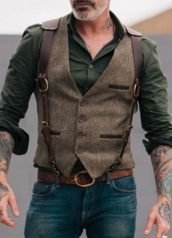 Lederweste Herren Modern mit Taschen Schwarz Ledermantel