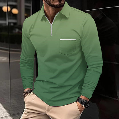 Herren Langarmshirt Modern Reißverschluss Brusttasche Praktisch