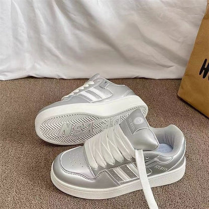 Damen Sneaker Metallic Glanz Schuhe Sportlich Modern