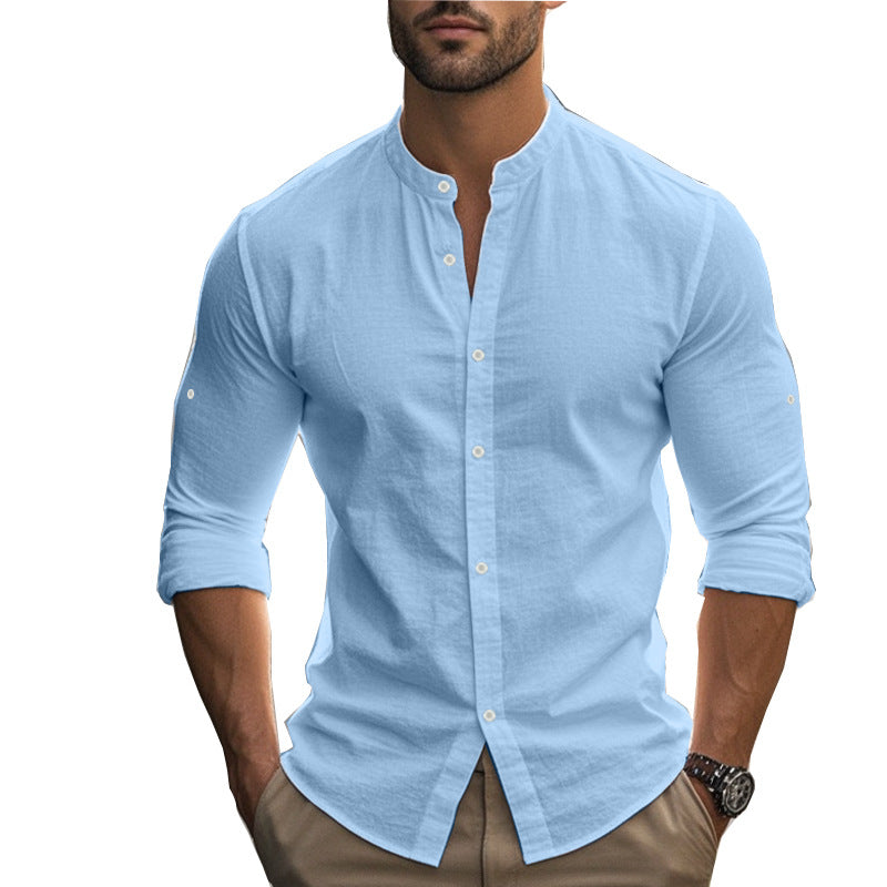 Herren Langarmhemd Modern mit Kontrastknöpfen Slimfit