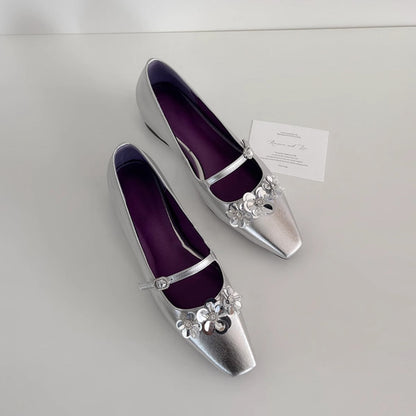 Damen Ballerinas Schimmernd Blumen Muster Elegante Schuhe