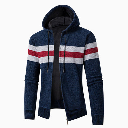 Herren Strickjacke Lässig Mit Kapuze Kontraststreifen Modern