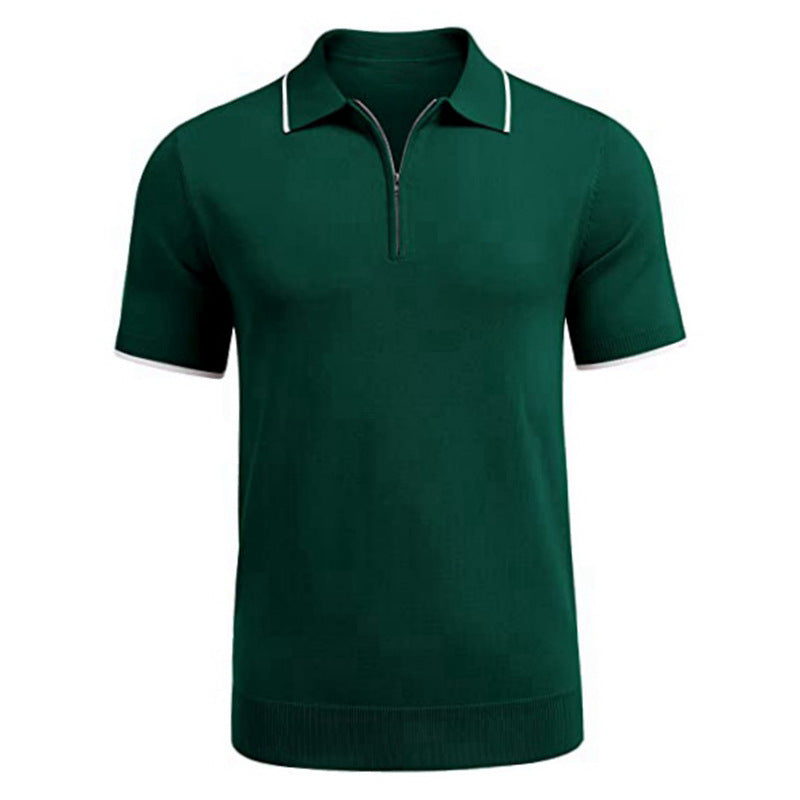 Herren Polo Kurzarm Fein Modern mit Reißverschluss