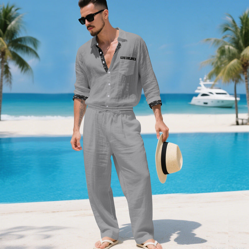 Herren Leinenbluse Elegent mit Taschen Sommer