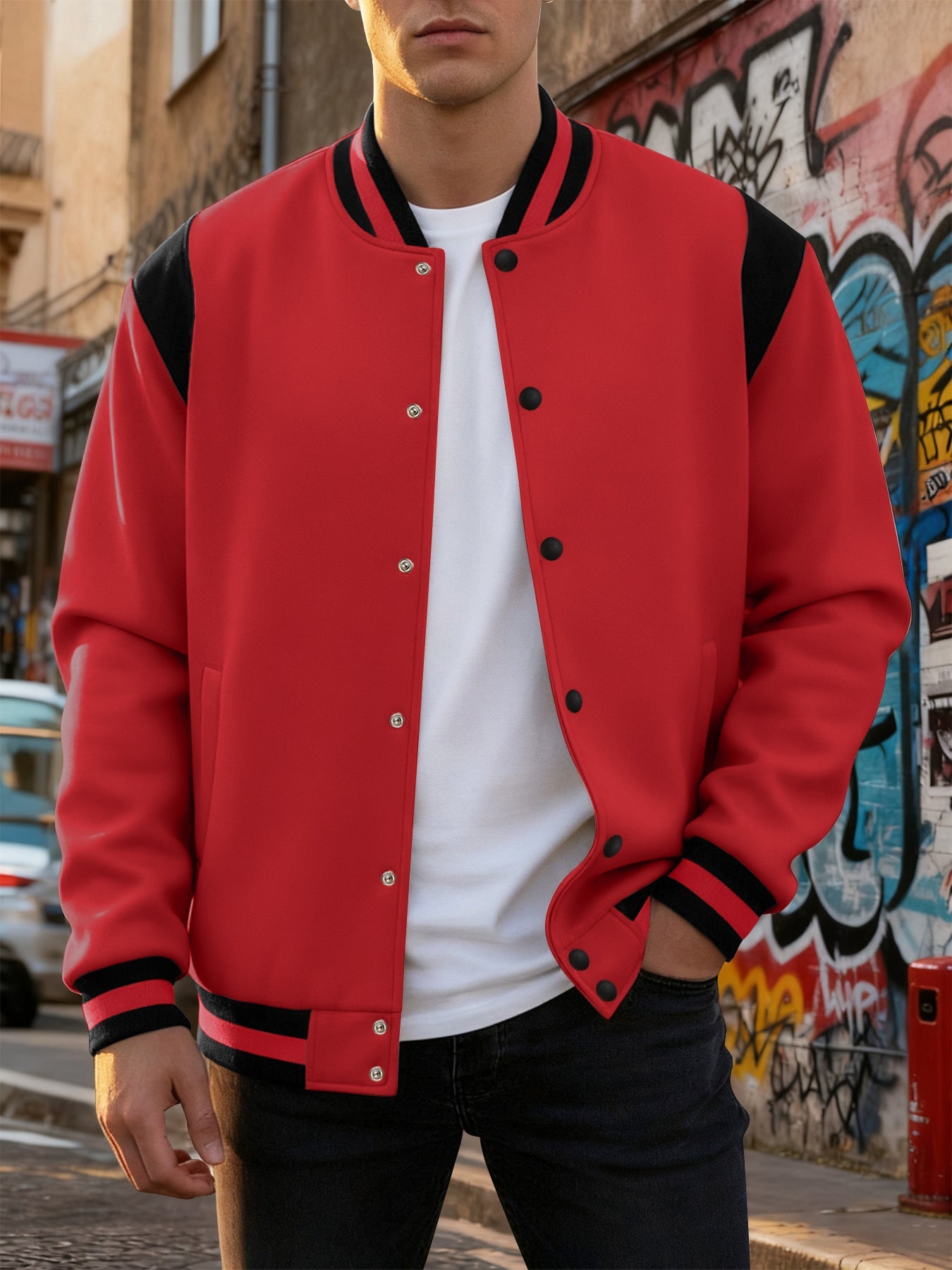 Herren Baseballjacke Sportlich Trendig Schwarz