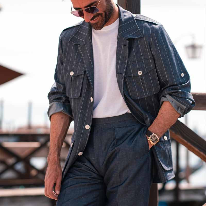 Herren Utility-Jacke Gestreift Modern Urban