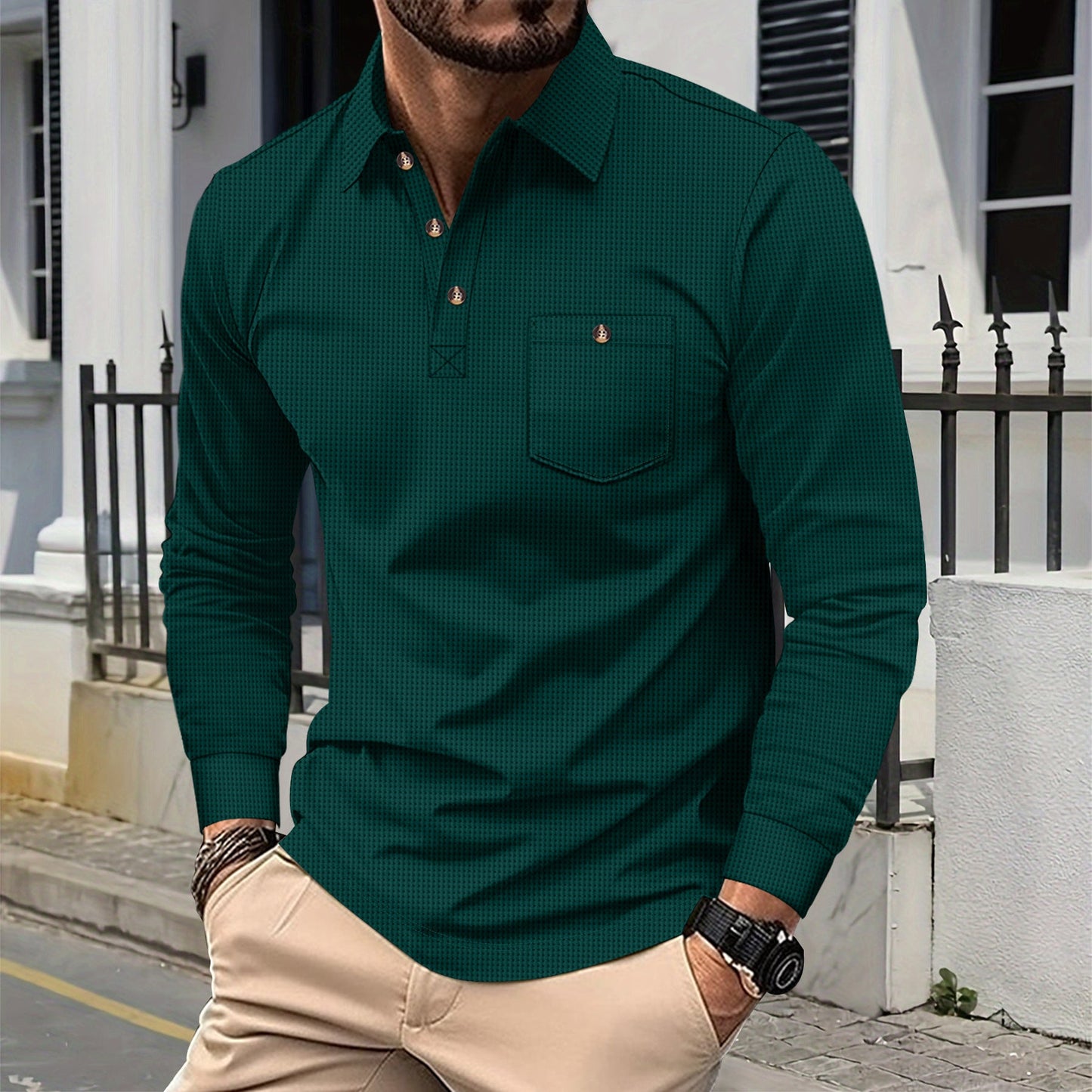 Herren Polohemd Langarm Modern Slim Fit