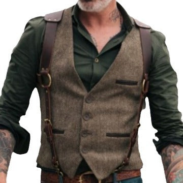 Lederweste Herren Modern mit Taschen Schwarz Ledermantel