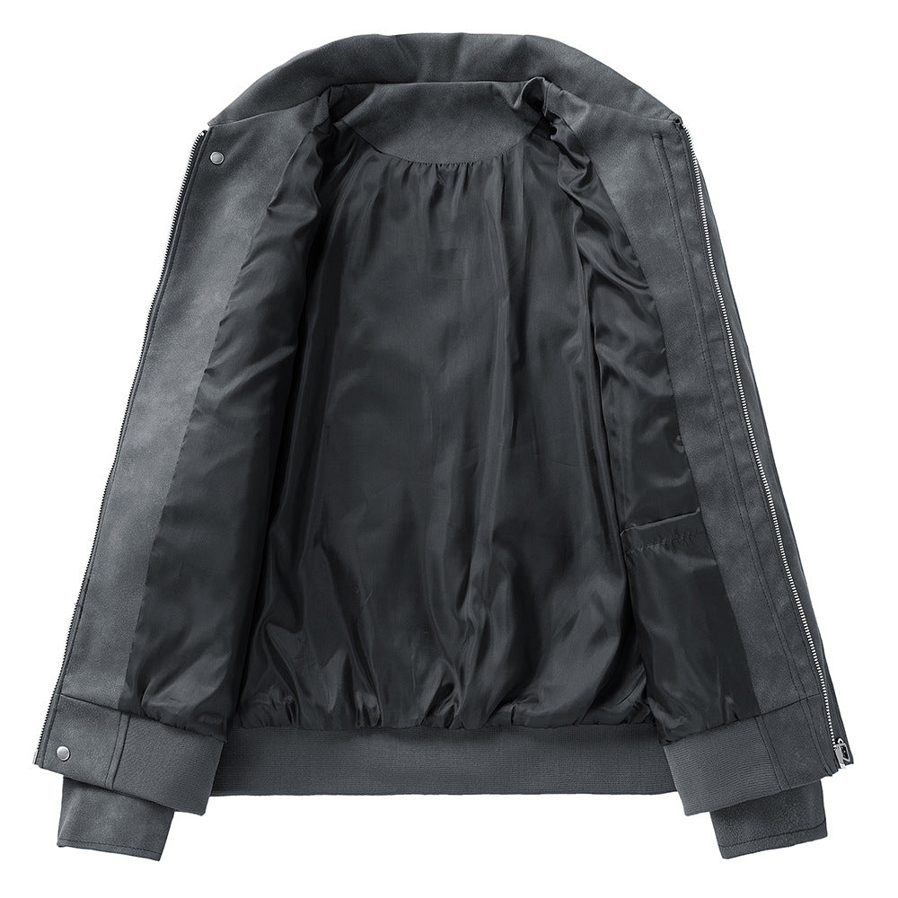 Herren Lederjacke Modern Schnitt mit Taschen Schwarz