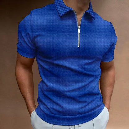 Herren Polohemd Strukturiert Reißverschluss Modern - BerlinGlamour