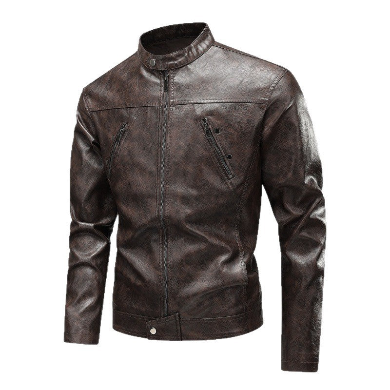 Lederjacke Herren BikerStyle mit Reißverschlusstaschen Schwarz Modern