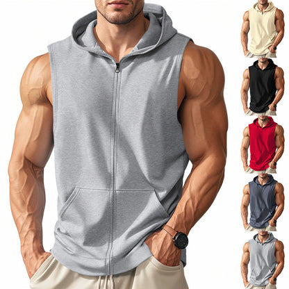 Herren Fitness-Hoodie Ärmellos Reißverschluss Sportlich Modern - BerlinGlamour