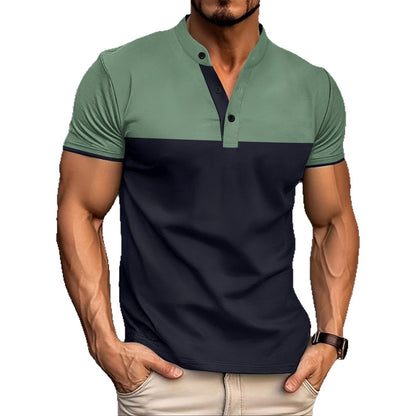Herren Poloshirt Kurzarm Modern Stehkragen Schwarz