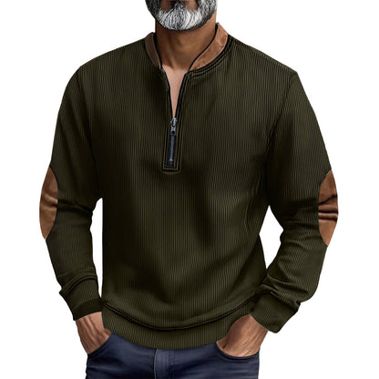 Herren Pullover Stehkragen Leder Einsätze Modern