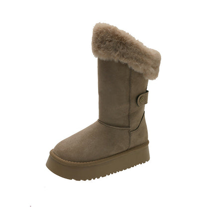 Damen Winterstiefel Kuschelig Warm mit Kunstpelz Kragen