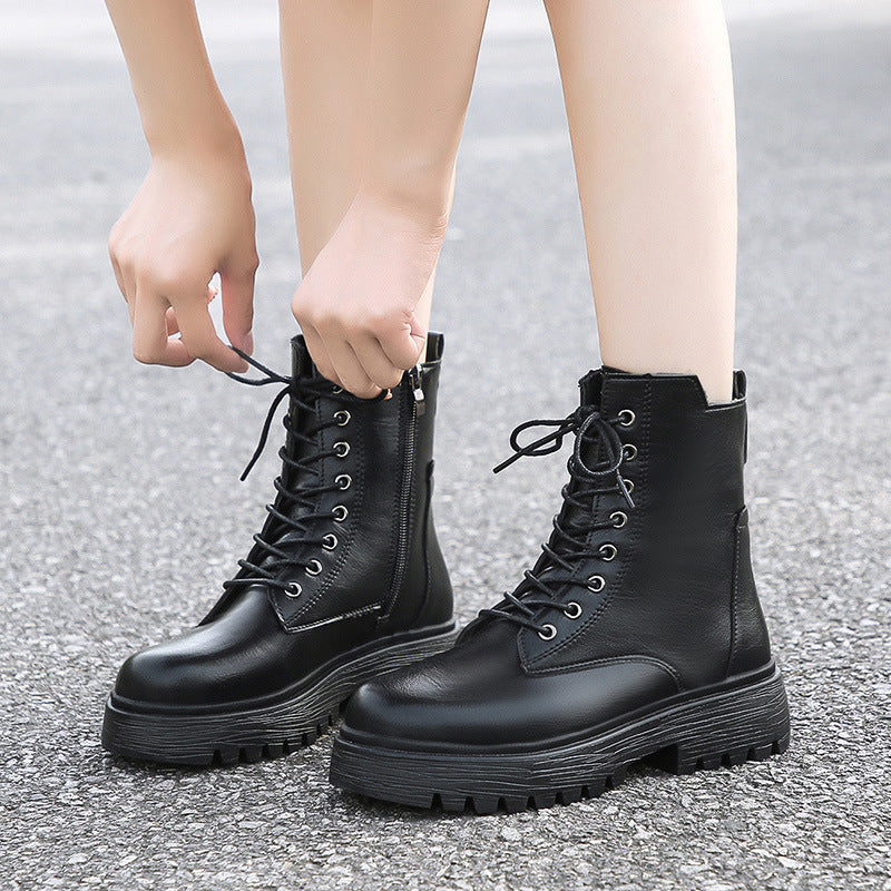 Damen Stiefel Robust Schnürstiefel Höhe Sohle Praktisch - BerlinGlamour