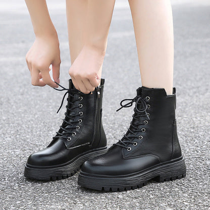 Damen Stiefel Robust Schnürstiefel Höhe Sohle Praktisch - BerlinGlamour