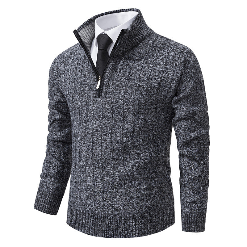 Herren Pullover Strick Reißverschluss Kragen Hoch