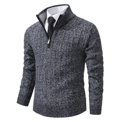 Herren Pullover Strick Reißverschluss Kragen Hoch