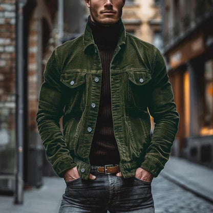 Herren Cordjacke Modern mit Funktions-Taschen Schwarz