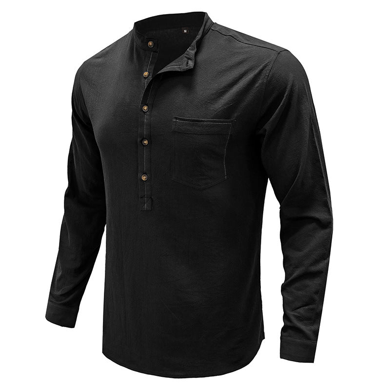 Herren Langarmshirt Mit Kragen Brusttasche Modern