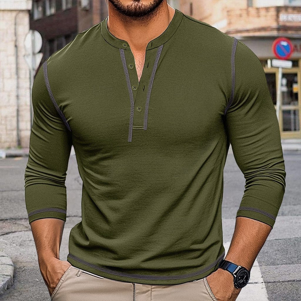 Herren Hemden Langarm Henley Ausschnitt Modern