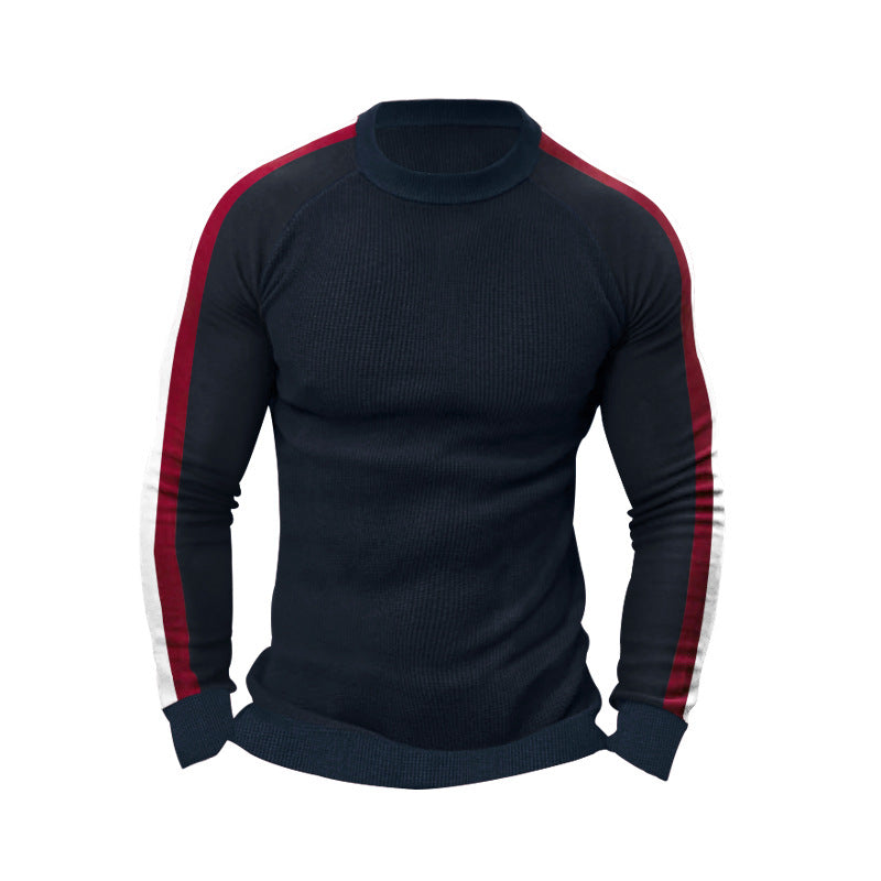 Herren Strickpullover Sportlich Kontrastärmel Hochkragen