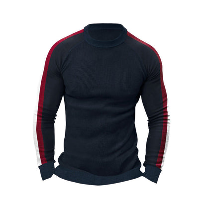 Herren Strickpullover Sportlich Kontrastärmel Hochkragen
