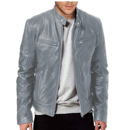 Herren Lederjacke Biker Stil Echtes Leder Schwarz