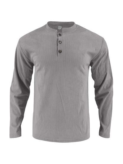 Herren Langarmshirt Stehkragen Knopfleiste Modern Berlin Style