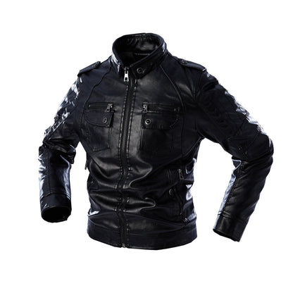 Lederjacke Herren Lässig mit vielen Taschen Schwarz
