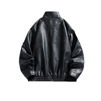 Herren Lederjacke Modern mit Hoher Kragen und Reißverschlusstaschen