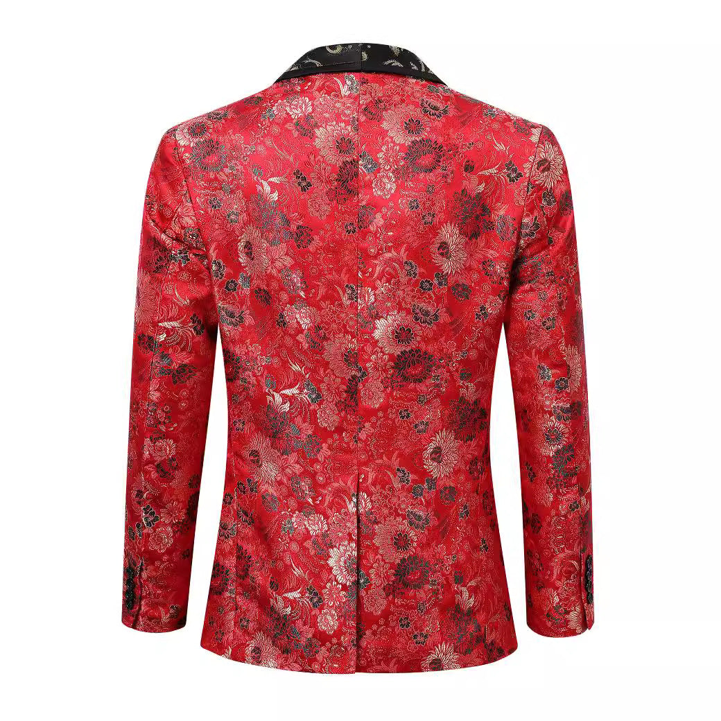 Eleganter Herren Blazer Samt Floral Muster Modern