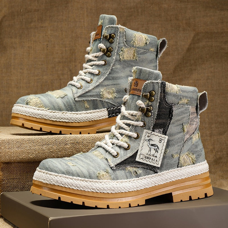Damen Stiefel High-Top Sport Boots robust Denim Schwarz