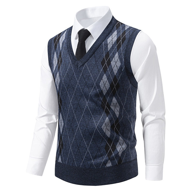 Herren Pullover V-Ausschnitt Argyle Muster Modern