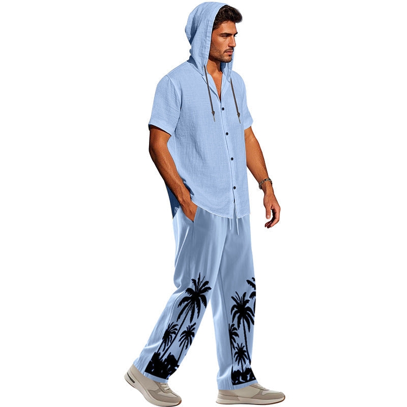 Herren Strandset Hoodie Shirt und Hose Casual Sommer
