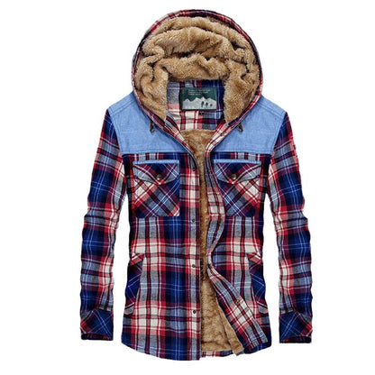 Herren Flanelljacke Warm mit Fleece Futter und Kapuze