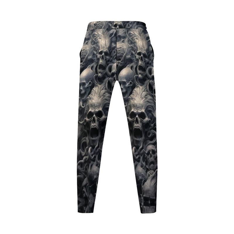 Herren Cargohose Totenkopf Muster Elastisch Schwarz