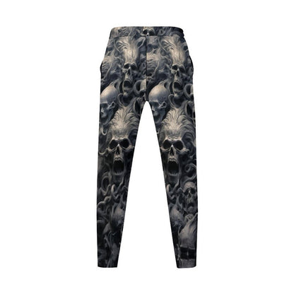 Herren Cargohose Totenkopf Muster Elastisch Schwarz
