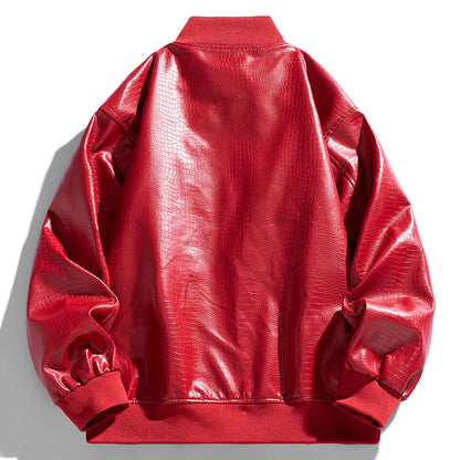 Herren Lederjacke Modern mit Taschen Schwarz Glamour