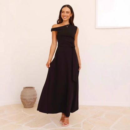 Damen Maxikleid Asymmetrisch Elegantes Abendkleid Lang