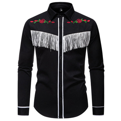 Herren Westernbluse Elegante Fransen Bestickung Cowboy Stil